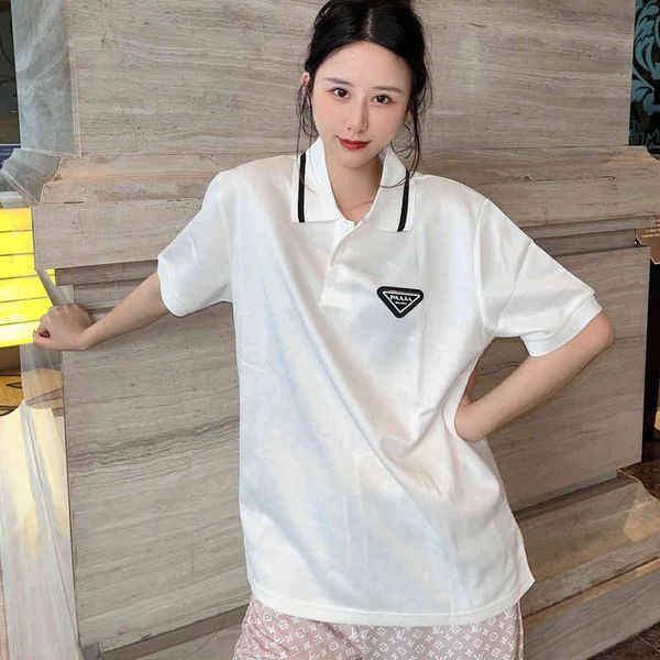 

pujia 2022 spring summer new couple classic triangle thread polo shirt lapel short sleeve t-shirt for men and women, White