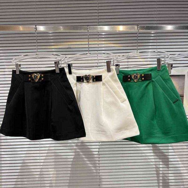 

premium spring summer arrival metal buckle decoration high waist slim short mini casual skirt women ge070, Black