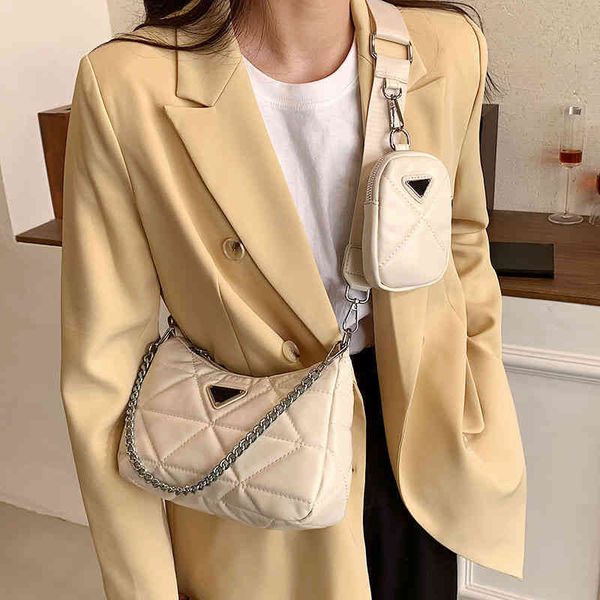 

2022 new designer handbags high version autumn versatile ling lattice wide strap two-piece messenger leather single shoulder diagonal span w
