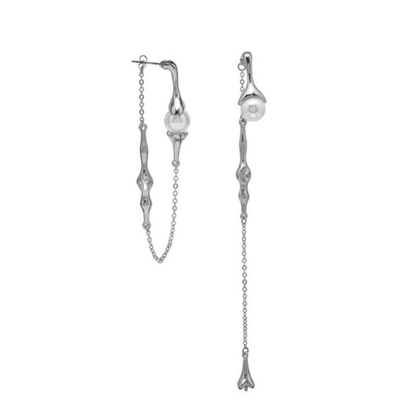 

stud fashion design irregular metal long drop earrings women's asymmetric elegant pearl boucle d'oreille jewelry gift wholesale, Golden;silver