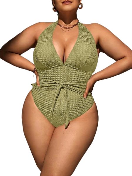 

plus textured knot front one piece swimsuit k0iv#, White;black