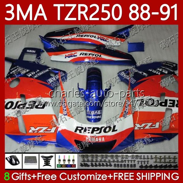 Yamaha TZR250 TZR 250 TZR-250 RS RR 1988 1989 1990 1991 Vücut 115NO.79 TZR250-R TZR250RR 88-91 YPVS 3MA TZR250R 88 89 90 91 Repsol Mavi OEM Fairing Kiti