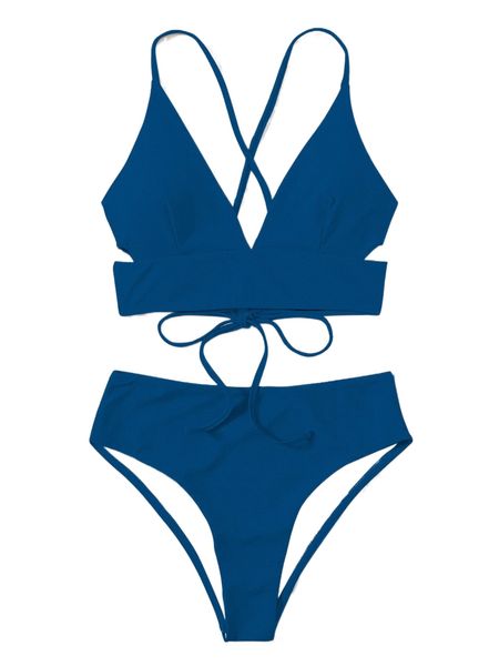 

solid high waisted bikini swimsuit 55c4#, White;black