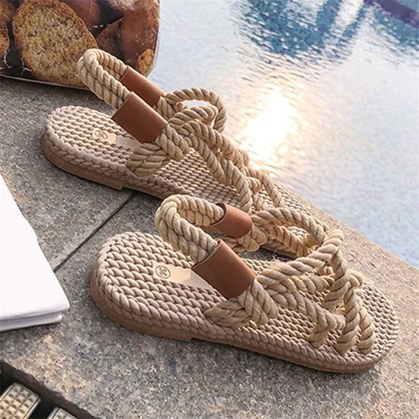 

sandals woman shoes braided rope with traditional casual style and simple creativity fashion sandal summer shoes 220607, Black