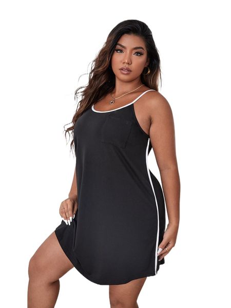 

plus contrast binding cami nightdress w9sm#, Black;white