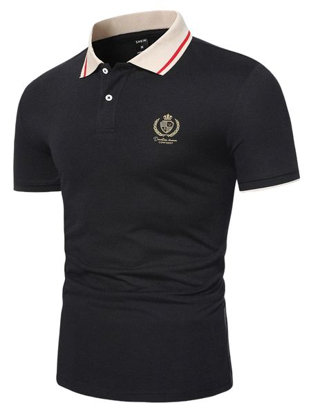 

men letter graphic contrast collar polo shirt v8ch#, White;black