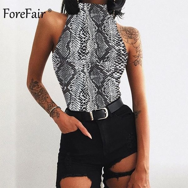 

forefair snake pattern animal print bodysuit women sleeveless off shoulder turtleneck leopard bodysuits overalls summer y200401, Black;white