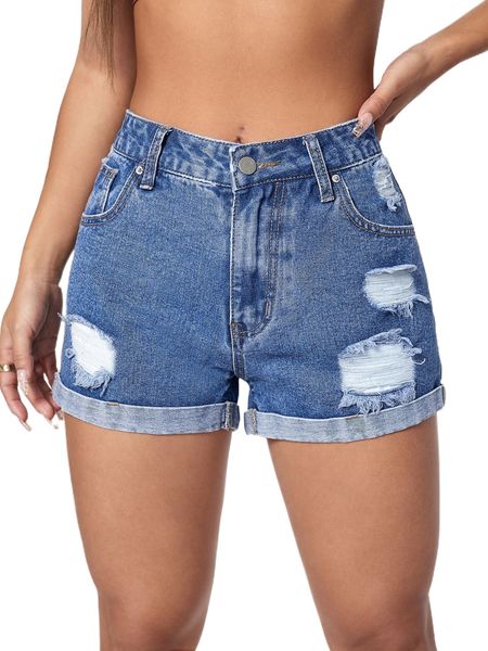 

high waist ripped denim shorts u2dr#, White;black