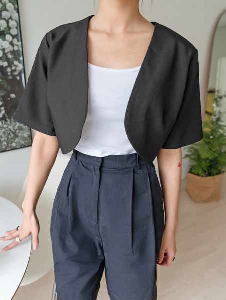 

dazy open front crop blazer e3q9#, White