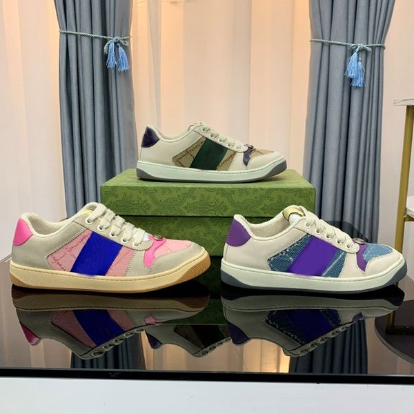 

2023 designer stripe shoes fashion screener dirty leather lace-up tennis shoe fabric low canvas sports casual men women sneaker with box siz, Black