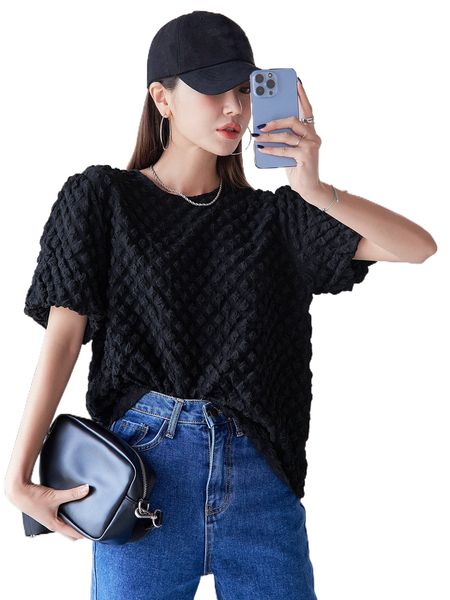 

dazy puff sleeve keyhole back blouse o2hm#, White