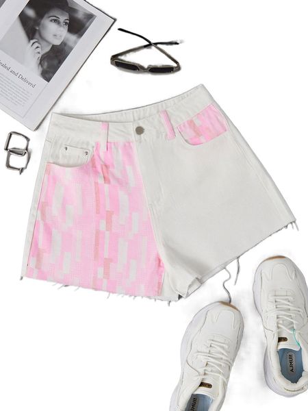 

geo print button front shorts z9pj#, White;black