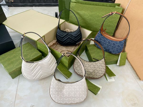 

tz women half moon handbags designer bags classic embroidery vintage style chain long strap denim crossbody bag zipper closure fashion shoul