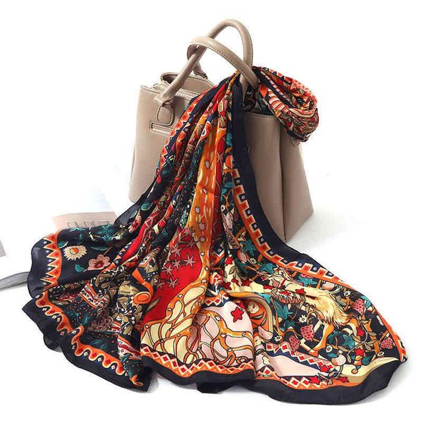 

designer silk head scarf new 1.35m large fortune tree shawl worm thick satin square towel high-grade silk scarf woman mens, Blue;gray