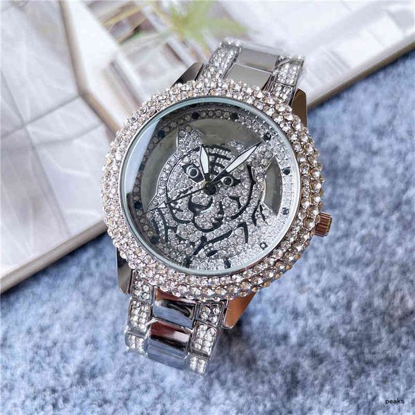

designer r wristwatch o the l luxury e x watches tiger face full of british steel band watch is lifelike, Slivery;brown