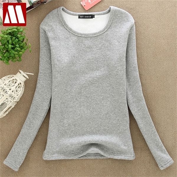 

women winter slim fit t shirt lady thick thermal t-shirts warm velvet t shirts women's long underwear shirts plus size 4xl 210311, White