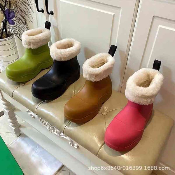 

boots ashigo mona's same winter rain boots women's plush warm thick soled short inner raised shoes mi3n, Black