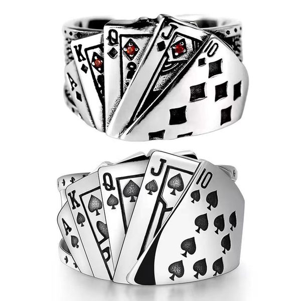 

punk silver poker open ring for women men adjustable wide ace of spades gothic hip hop playing card ring fashion party jewelry