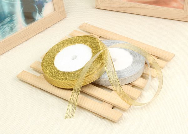 

chair covers 10 roll 1/2" 12mm golden glitter metallic jewelry ribbon gold color 250yds (1 roll 25yds)