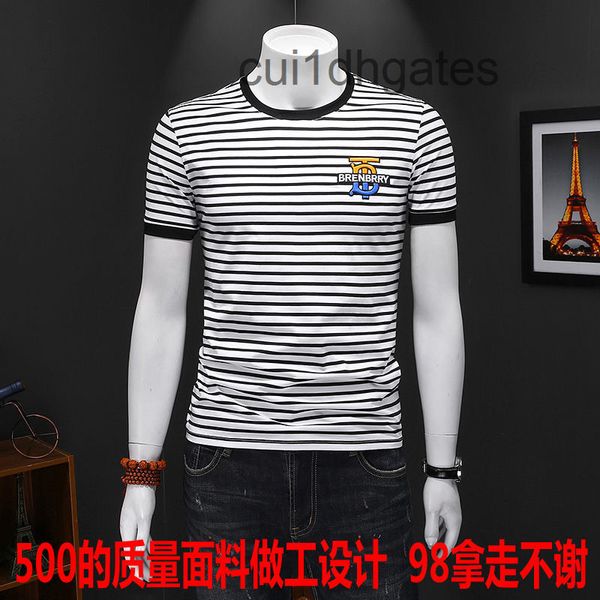 

2022 designer b br t shirt men's short sleeved t-shirt 2022 new summer fashion stripe embroidery pure mercerized cotton slim fit half, White;black