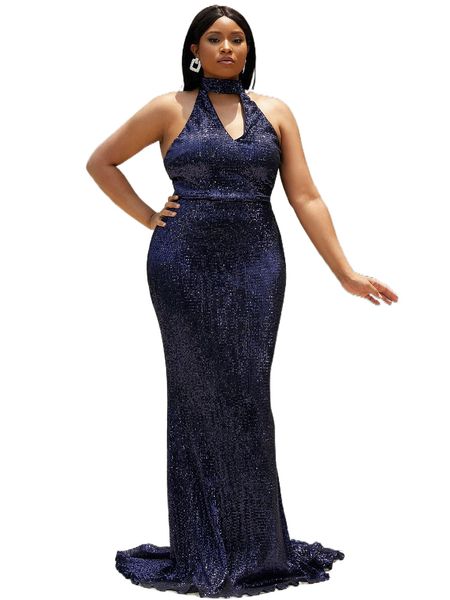 

seomiscky plus glitter cut out halter dress a480#, Black