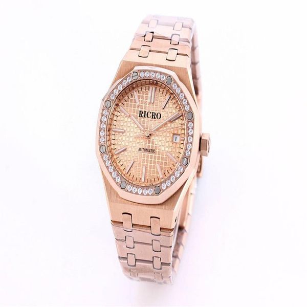 

ladies mechanical watch 37mm size 316 fine steel drill ring mechanical movement classic three pin automatic calendar3100, Slivery;brown