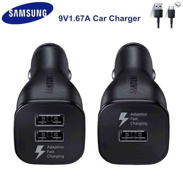 Samsung S10 S8 S9 PLUS Автомобильное зарядное устройство Original Dual USB Adaptive Fast Charger 9V 1.67A Быстрый зарядки 3.0 Type-C Кабель для примечания 10 8 W220328