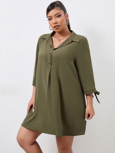 

plus knot cuff tunic dress t3pb#, Black