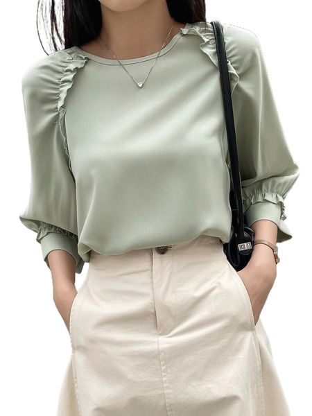 

dazy-less frill trim raglan sleeve blouse 99qw#, White