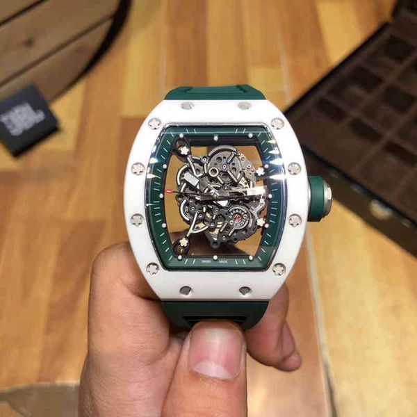 

uxury watch date business leisure richa milles personalized white ceramic men's hollow out automatic mechanical watch fashion and light, Slivery;brown