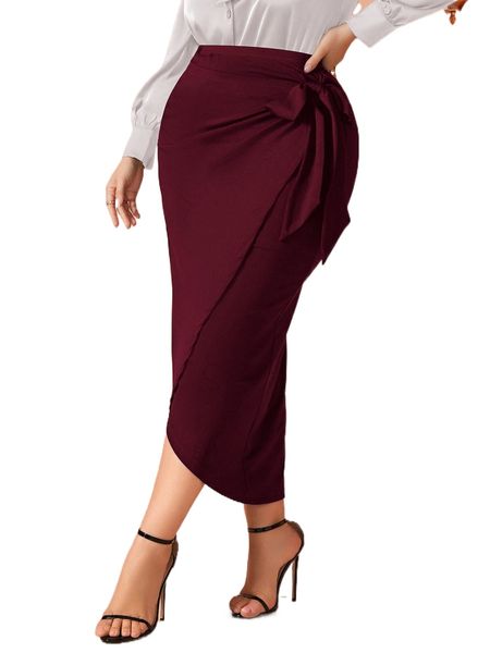 

plus tie side wrap skirt i4sy#, Black