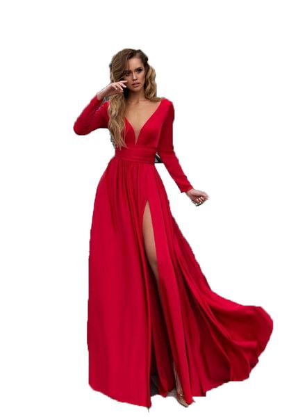 

casual dresses women deep v neck dress long gown party vestidos verano red vintage split robe ceremony autumn maxi, Black;gray