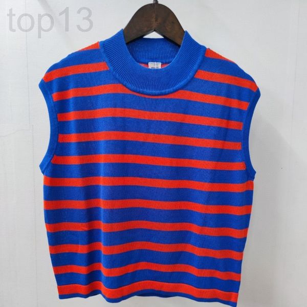 

women's vests designer h family 2022 spring and summer new product blue red contrast stripe round neck sleeveless sweater short vest fe, Black;white