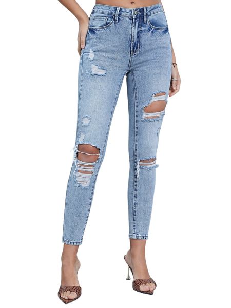 

cut out ripped frayed skinny jeans u7ey#, Blue