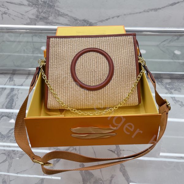 

2022 straw bags luxury designer lady fashion beach chain two shoulder handbags crossbody zipper plain famous totes shopping cool summer pack