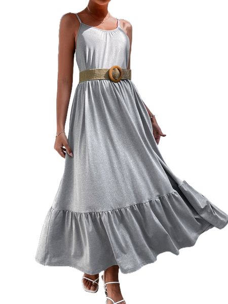 

ruffle hem solid cami dress without belt u1n7#, Black;gray