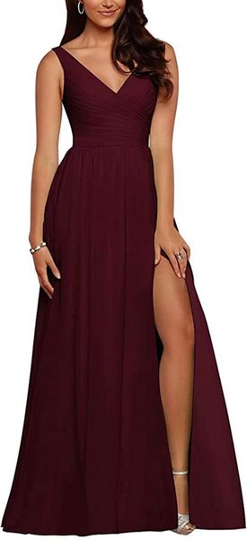 Vestidos de novia gece elbiseleri denizkızı nedime elbise v yaka split seksi sırtsız leke uzun brideformal elbiseler vestido largos elegantes tasarımcı konuk elbiseler