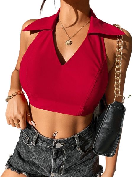 

shirred backless halter 98jq#, White