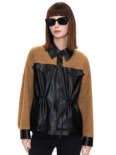

ziai contrast shearling leather look jacket x6nv#, Black;brown