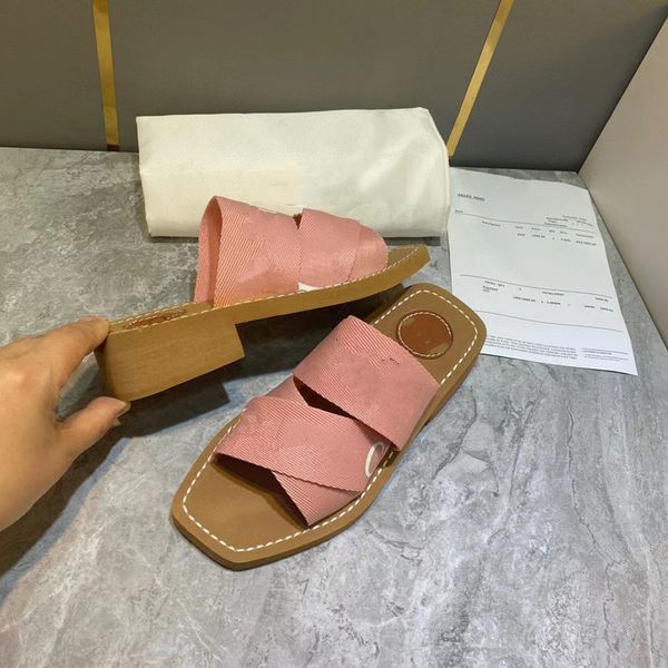 

2022 woman woody mules slippers designer canvas flat embroidered cross woven sandals summer outdoor peep toe casual slipper letter stylist s, Black