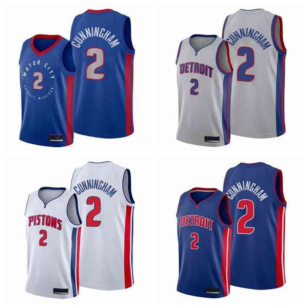 

2021 draft first cade cunningham 2 basketball men gray blue white jersey edition city, Black