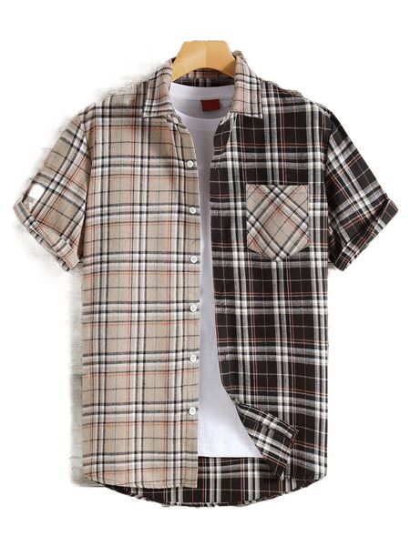 

men plaid patched pocket shirt without tee l7pd#, White;black