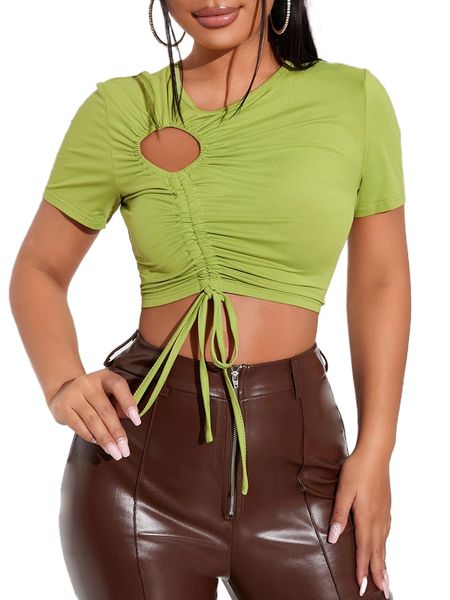 

cut out drawstring front crop tee 16dw#, White