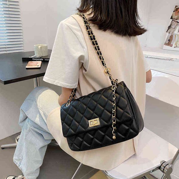 

style 2022 new trendy fashion large capacity women's diamond bag lingge underarm chain bag shoulder messenger bag y220513, Red;black