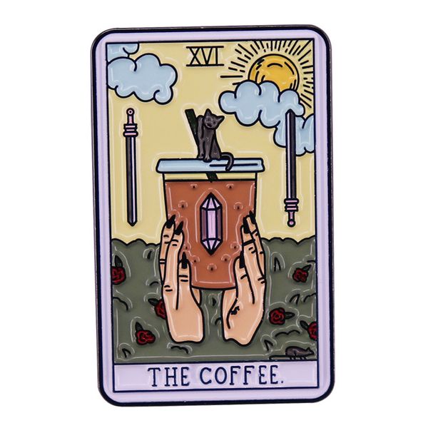 

coffee tarot brooch metal badge bag accessories, Blue