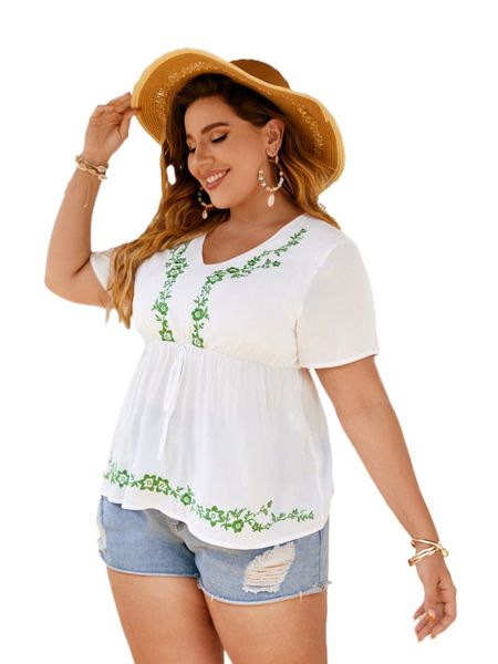 

plus floral print peplum blouse v4mx#, Black