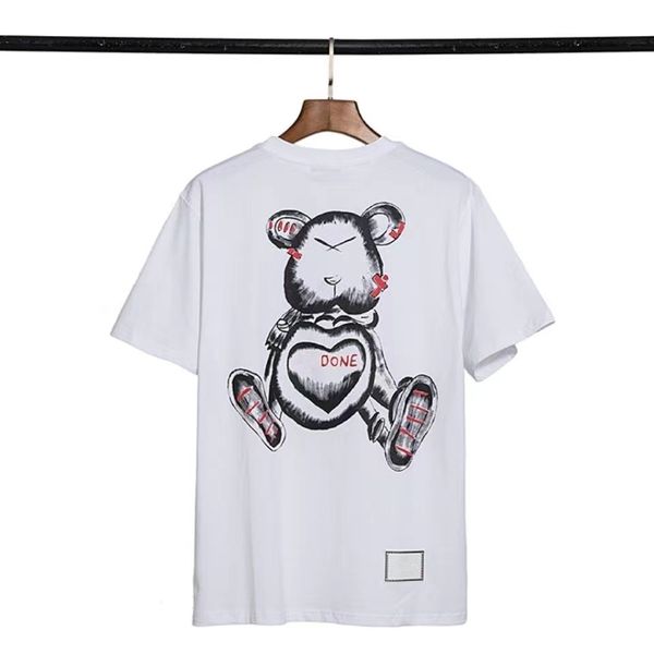 

women's tees summer new t-shirt flocking three-dimensional cartoon bear letter embroidery loose short sleeves for men and women size s, White