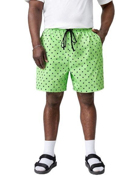 

extended sizes men allover star print drawstring waist shorts 15qb#, White;black