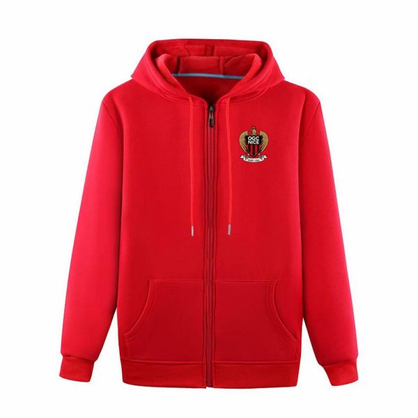 

men's ogc nice 2019 full-zip travel jacket 2019 2020 ogc nice cotton soccer training jacket football tracksuit ogc nice hoode2709, Black;red