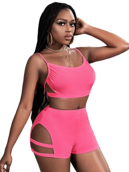 

cut out crop cami & biker shorts j9a7#, White